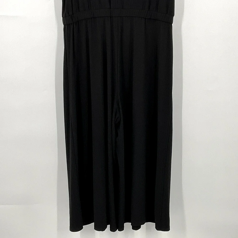MSK Jumpsuit Women XL Black Gold Accent Elastic‎ Waist Pockets Wide Leg Classy